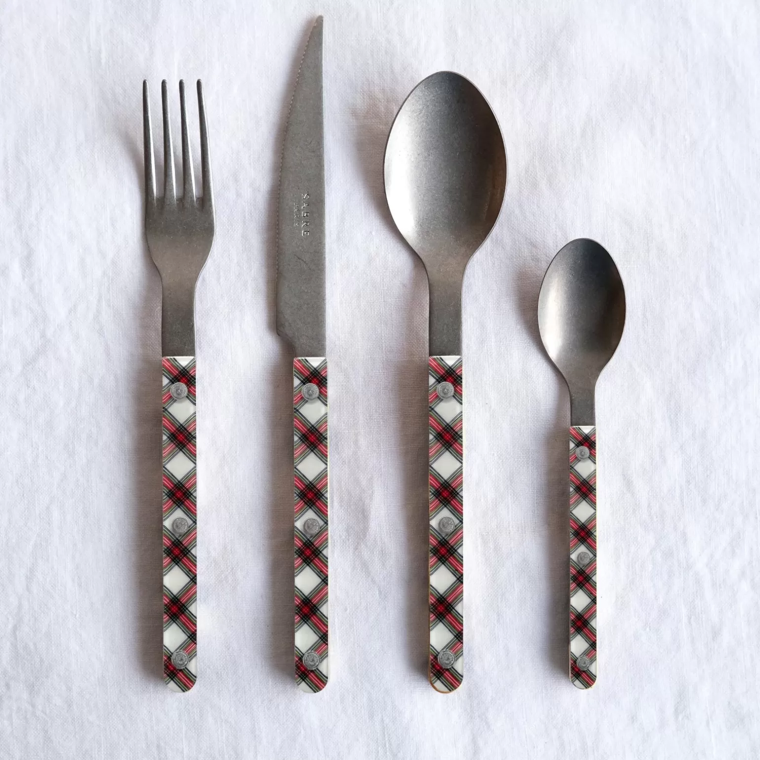 Couteau De Table<Sabre Paris Bistrot Vintage Tartan, Blanc